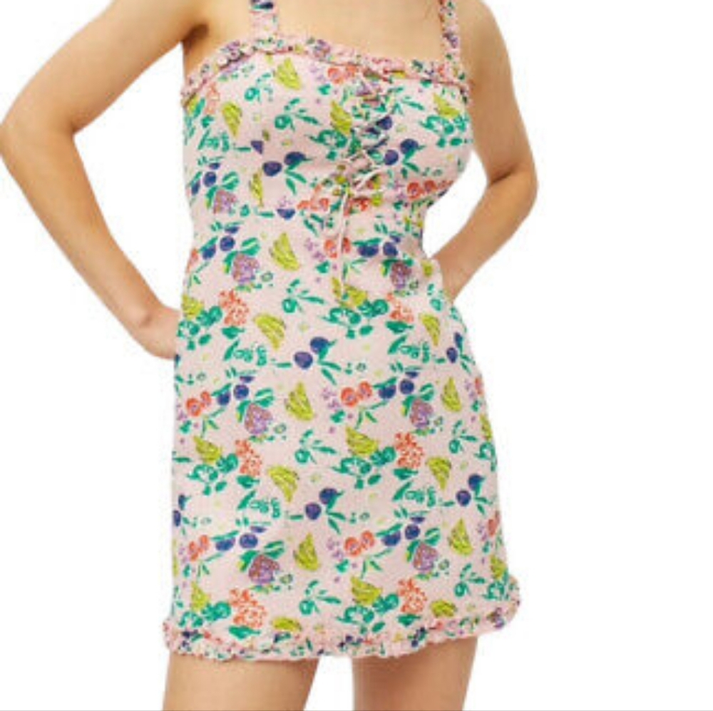 Urban Outfitters Pink Fruit Lace-Up Mini Dress - Size Small